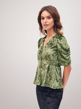 Olive Velvet Front Button Top SASSAFRAS